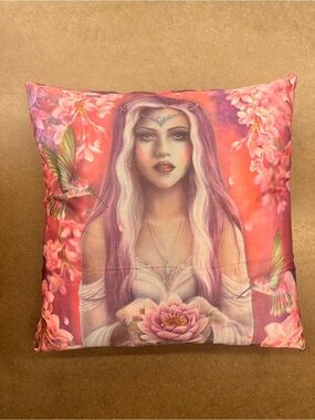 Stunning Pink Floral Fairy Art Pillow